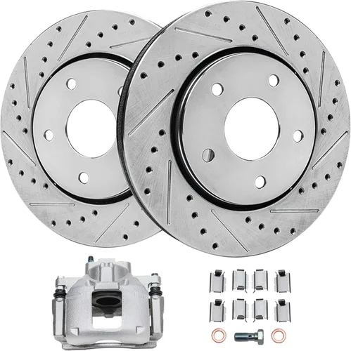 Miniatura 23 de Detroit Axle - Rotores de freno traseros perforados y ranurados + Reemplazo de calibrador de freno de disco trasero derecho para Acura TL Honda
