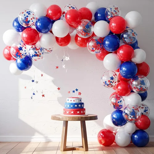 Miniatura 6 de Globos Rojo Blanco Azul, 50 Piezas 12 Pulgadas con Estampado de Estrellas, Globos de Látex Rojo Real Azul Confeti para el 4 de Julio, Día