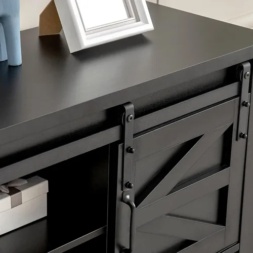 Miniatura 7 de GAZHOME Mesa de entrada con puertas correderas de granero, mesa consola de granja de 46 pulgadas con almacenamiento, mesa de sofá rústica con 2-Negro