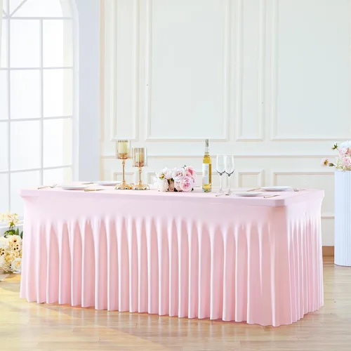 Miniatura 6 de Besutolife falda de mesa de 6 pies rosa para mesa rectangular, falda de mesa de tutú de elastano para fiestas, bodas, baby shower
