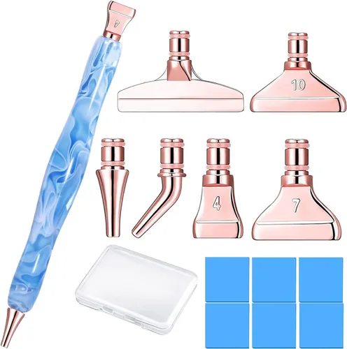 Miniatura 6 de Punta de acero inoxidable de metal de oro rosa, pintura de diamante, arte de taladro adhesivo, kit de lápiz capacitivo, juego de accesorios con cera