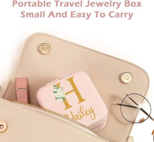 Miniatura 5 de Joyero de regalo para dama de honor, pequeño estuche de viaje personalizado de piel sintética portátil, cajas de propuestas de dama de honor, mini