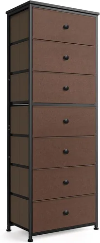 Miniatura 18 de Mifuro Cómoda alta para dormitorio con 6 cajones, torre organizadora de almacenamiento vertical, cómoda con cubos de tela, marco de acero, parte