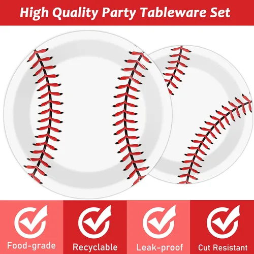 Miniatura 3 de Paquete de 72 piezas de suministros para fiesta de béisbol, juego de platos de papel desechables para fiesta de béisbol, cenas, platos de postre