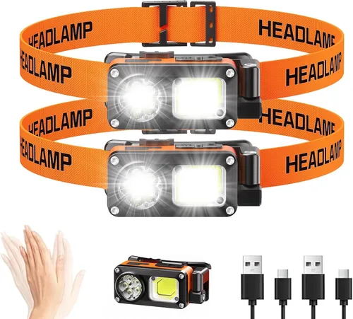 Miniatura 10 de AlpsWolf Faro LED recargable, 2 XPE LED y COB LED faro de cabeza, modo sensor, haz ancho de 260°, impermeable IPX4, linterna recargable