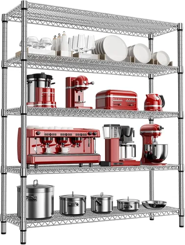 Miniatura 49 de M MZG Estantería de almacenamiento de 5 estantes, estantería de alambre de metal resistente, estantería de almacenamiento ajustable para garaje