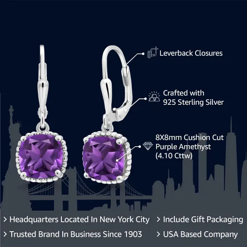 Miniatura 84 de Gem Stone King Aretes colgantes de plata de ley 925 de 0.315 pulgadas para mujer