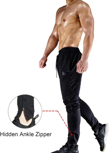 Miniatura 3 de Brokig - Pantalones deportivos con cremallera para hombre, pantalones casuales para entrenamiento y gimnasia, cómodos pantalones de chándal