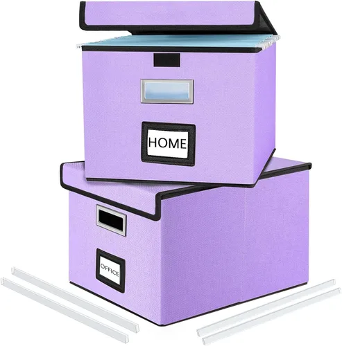 Miniatura 40 de Caja Organizadora de Archivos con Tapa, Caja Organizadora Plegable de Cuero Sintético para Carpetas Colgantes con Rieles de Plástico, Cajas (cuero)