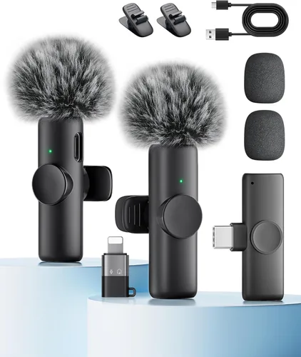 Miniatura 9 de Micrófono Lavalier inalámbrico para iPhone, iPad y Android con funda de carga, micrófono de solapa con reducción de ruido, duración de la batería