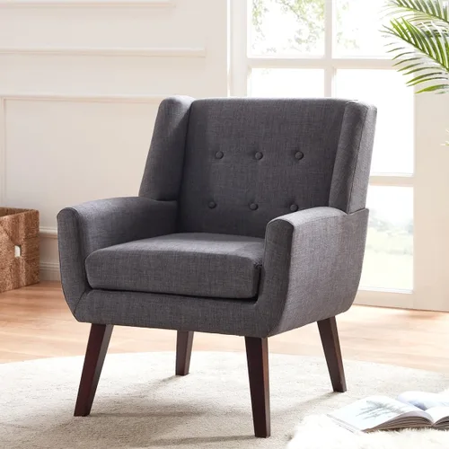Miniatura 14 de HUIMO Silla de Acento para Sala de Estar, Sillón Tapizado con Botones Capitoné, Sillas de Sofá de Tela de Lino para Dormitorio, Sala de Estar, Silla