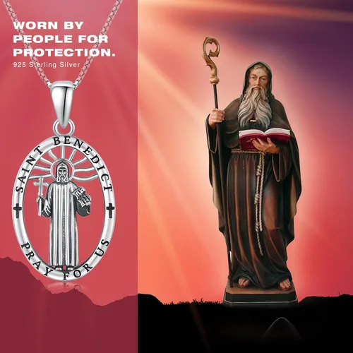 Miniatura 2 de Brisskaari Collar con colgante de San Miguel, San Cristóbal, San Patricio, San Juda, San Benito, San José, plata de ley 925, medalla de amuleto