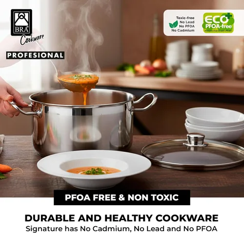 Miniatura 7 de BRA COOKWARE Olla profesional de acero inoxidable 18/10 con tapa de vidrio Olla profesional de 8 pulgadas de 2.4 cuartos de galón Base de 0.217