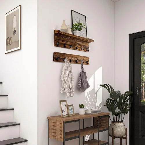 Miniatura 2 de Perchero de pared de 29.5 pulgadas de ancho con estante, estante de pasillo con 12 ganchos para abrigos, perchas para pared, perchero para clavijas