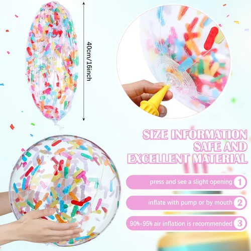 Miniatura 2 de Civaner 10 bolas inflables de playa con purpurina de 16 pulgadas, bola grande de confeti brillante para piscina, globo inflable transparente, Negro