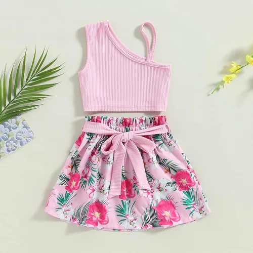 Miniatura 176 de TheFound Trajes de verano para niñas pequeñas, sin mangas, de punto acanalado, halter, pantalones cortos, ropa para recién nacidos, conjunto de 3