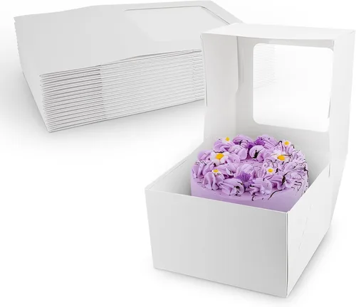 Miniatura 9 de MT Products - Caja de panadería para tartas / pasteles con ventana emergente, de armado automático, de cartón Kraft blanco