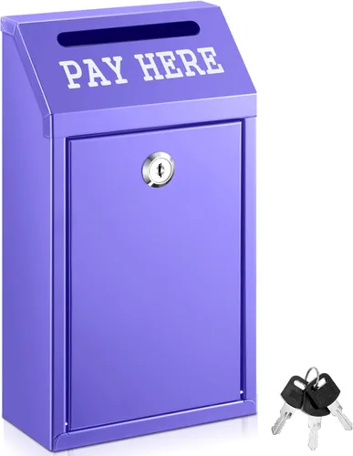 Yaocom Caja de dinero segura para recolección de dinero, caja de donación de metal con candado, montaje en pared, buzón preperforado, boleta de