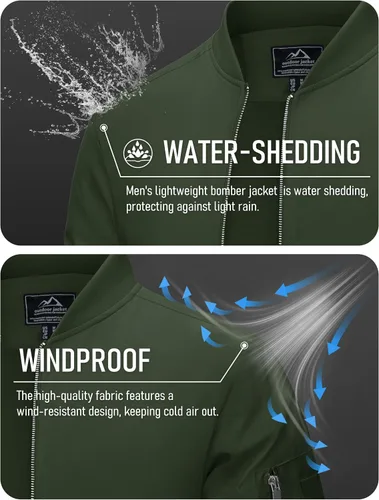 Miniatura 4 de MAGCOMSEN Chaqueta para hombre, ligera, cortavientos, chaqueta bomber resistente al viento, chaqueta casual con cremallera, abrigos ropa exterior