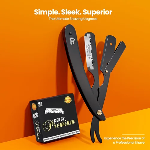 Miniatura 8 de Utopia Care - Rasuradora de seguridad profesional, para peluquero, de borde recto, con 100 cuchillas Derby, 100 % acero inoxidable, (negro)