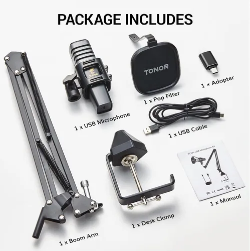Miniatura 7 de TONOR TC30+ - Kit de micrófono USB, grabación de podcasts para PC, condensador cardioide, juego de micrófono para computadora, juegos, transmisión