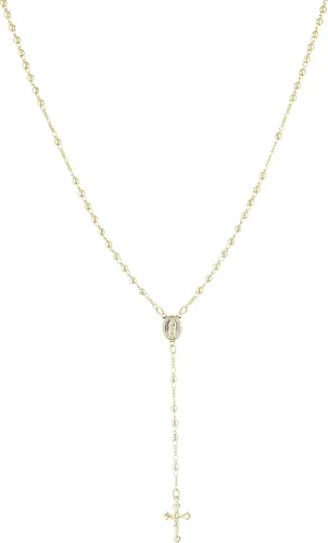 Miniatura 3 de Collar con colgante de oro superpuesto de 18 pulgadas - Rosario religioso. Jesús en la cruz y brazos abiertos y Virgen María. Colgante de cruz