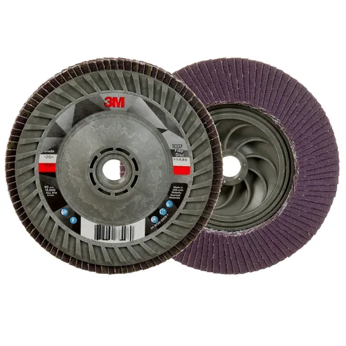 Miniatura 34 de 3M Disco de Solapa 769F, Tipo 27, 80+, 4-1/2 in x 7/8 in, Abrasivo de Alto Rendimiento, Disco de Rectificado y Acabado de Grano Cerámico
