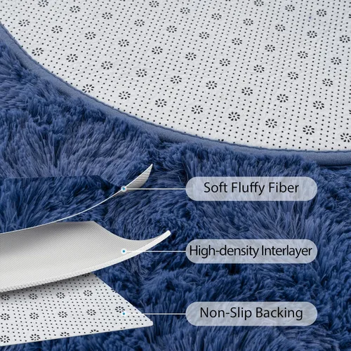 Miniatura 6 de Goideal Alfombra Esponjosa para Dormitorio, Alfombras de Área Ovaladas Pequeñas, Alfombra Shag de Cabecera Azul Marino Claro para Habitación