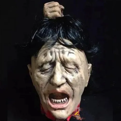 Miniatura 22 de RiceelSor Decoración colgante de cabeza dividida para Halloween, diseño de cadáver sangriento, de terror, de tamaño real, con peluca, disfraz