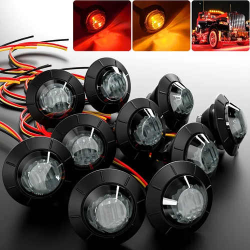 Miniatura 9 de BJZ juego de 10 luces LED redondas de 3/4 de pulgada para remolque, luz de gálibo lateral de doble color ámbar a verde, luz de cola