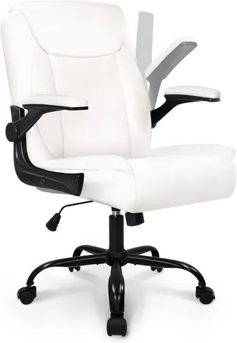 NEO CHAIR Silla de escritorio para oficina y computadora, silla ejecutiva ergonómica de respaldo medio de cuero para juegos con apoyabrazos Blanco
