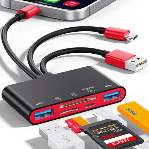 Miniatura 8 de Lector de tarjetas de memoria 5 en 1, adaptador USB OTG y lector de tarjetas SD para i-Phone/i-Pad, dispositivos USB C y USB A con ranuras