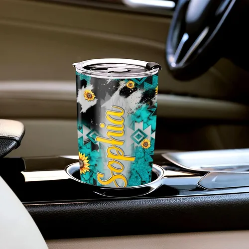 Miniatura 4 de WAZONE Vaso de vaca personalizado con tapa, de piel de vaca occidental, de 20 onzas, 30 onzas, taza de viaje con nombre personalizado, taza aislada