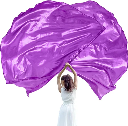 Miniatura 13 de Jetec 2 banderas de adoración de 74 x 55 pulgadas para danza, iglesia, alabanza, danza, con varilla flexible, semicírculo, ala de ángel