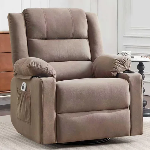Miniatura 13 de Ketaiyou Rocker - Silla reclinable giratoria para adultos, deslizador reclinable manual grande con masaje y calor, cómoda y suave tela para sala