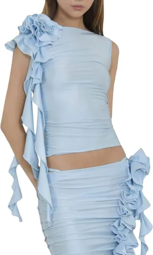Miniatura 3 de Camiseta sin mangas sexy floral 3D para mujer, con volantes Y2K, sin espalda, fruncida, top sin mangas, cuello halter, top de ropa de calle