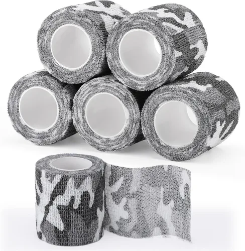Miniatura 28 de Cinta adhesiva de camuflaje de 6 rollos, 1/2/3/4 pulgadas x 14.8 pies, vendaje autoadhesivo de camuflaje para acampar al aire libre, tira elástica