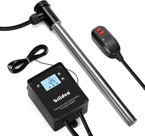 Briidea Calentador de inmersión de titanio de 1500 W, calentador de agua sumergible portátil con sensor anticorrosión y termostato, calentamiento