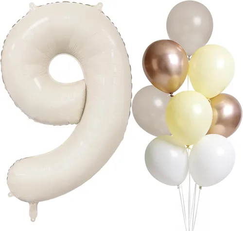 Miniatura 9 de Globo color crema número 1 de 40 pulgadas, color beige nude, número 1, con globos de arena blanca, globos beige nude champán, crema neutra