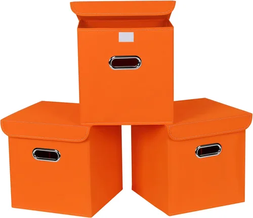 Miniatura 11 de Organizadores de armario de tela con tapas, canastas plegables con asas, cajas de almacenamiento para almacenamiento de ropa, oficina, juguetes