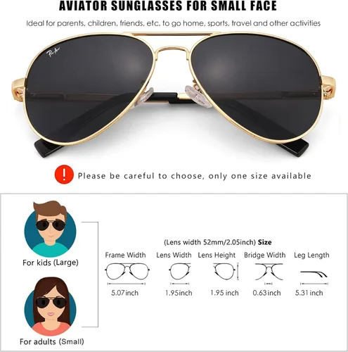 Miniatura 5 de Pro Acme Gafas de sol polarizadas pequeñas de aviador para niños y jóvenes de 3 a 18 años con dos tamaños 1.969 in 2.047 in