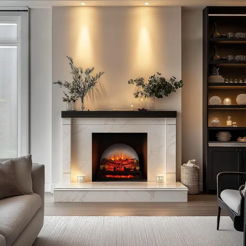 Miniatura 7 de PuraFlame 27" Chimenea eléctrica independiente con juego de leña, inserto, calentador de 750W/1500W, 6 colores de llama con 5 niveles de brillo