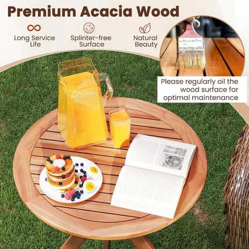 Miniatura 6 de Tangkula - Mesa bistró de madera de acacia de 27.5 pulgadas, mesa redonda de madera con base en X, mesa de bistró lateral de café para jardín, patio