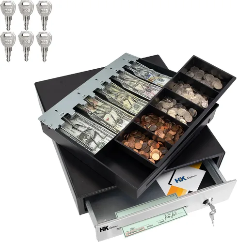 Miniatura 2 de HK SYSTEMS Cajón de efectivo negro resistente frontal de 16 pulgadas "acero inoxidable" con 5Bill/5Coin