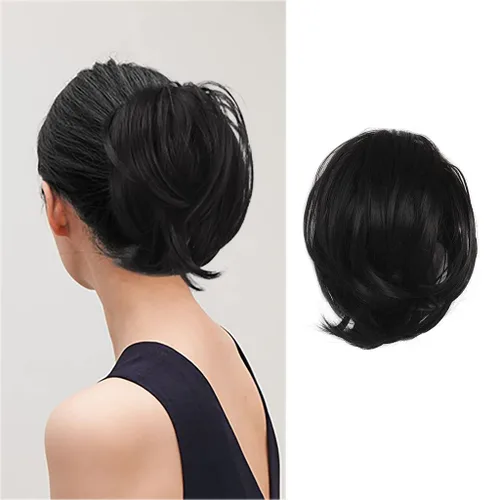 Miniatura 24 de BARSDAR Extensión de cola de caballo y moño de pelo de cobre, extensiones de moño corto sintético liso elástico para mujer, moños desordenados