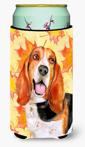 Miniatura 8 de Caroline's Treasures BB9965MUK Basset Hound Fall Ultra Hugger para latas delgadas, funda amarilla para enfriar latas, abrazador lavable a máquina