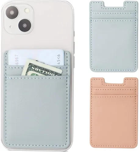 Miniatura 7 de Fulgamo Paquete de 2 carteras para teléfono, tarjetero de cuero adhesivo para tarjetas de crédito, bolsillo para la parte posterior de la funda