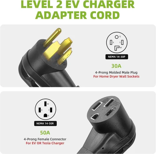 Miniatura 3 de Cable adaptador de cargador NEMA 14-30P a 14-50R EV, 125V/250V 30 Amp 4 clavijas de salida de secadora a 50 Amp EV/RV adaptador de conversión