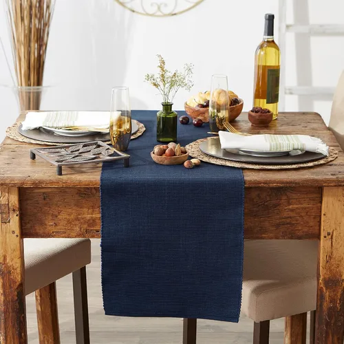 Miniatura 5 de DII Basic Everyday - Camino de mesa acanalado 100% algodón, 13 x 72 pulgadas, azul náutico