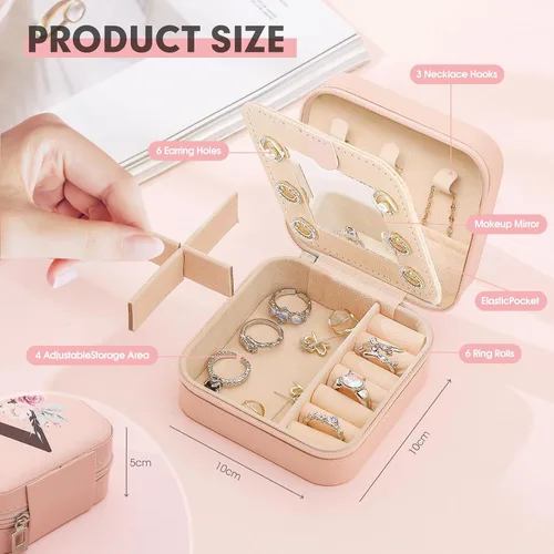 Miniatura 5 de Pequeño organizador de joyas de viaje, un mini joyero con inicial, estuche esencial de viaje para mujeres y niñas, joyero azul personalizado